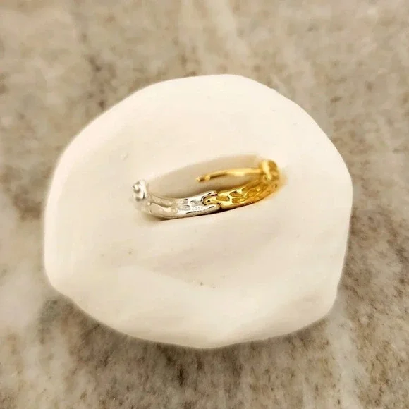 925 Sterling Silver Two Tone Earrings Gold & Silver Hoops Geometric Earrings - Picture 3 of 5